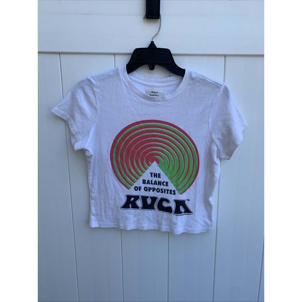 RVCA x Camille Rowe Crop T-Shirt Size Medium White Ribbed